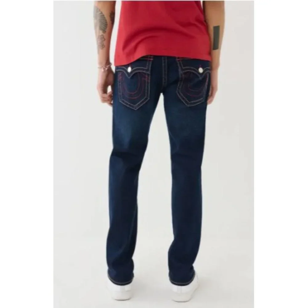True Religion Geno Big T Flap Relaxed Slim Indigo Blue Jeans Mens 40x32 NEW